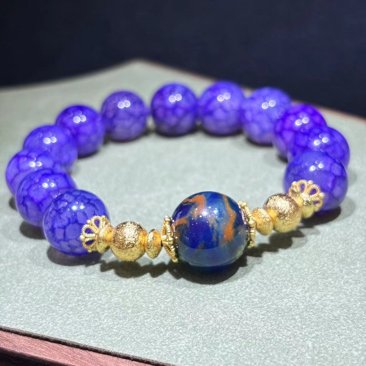 【符老板】s985-复古设计款紫龙胆玛瑙玉化圆珠手串-多样性只发一件