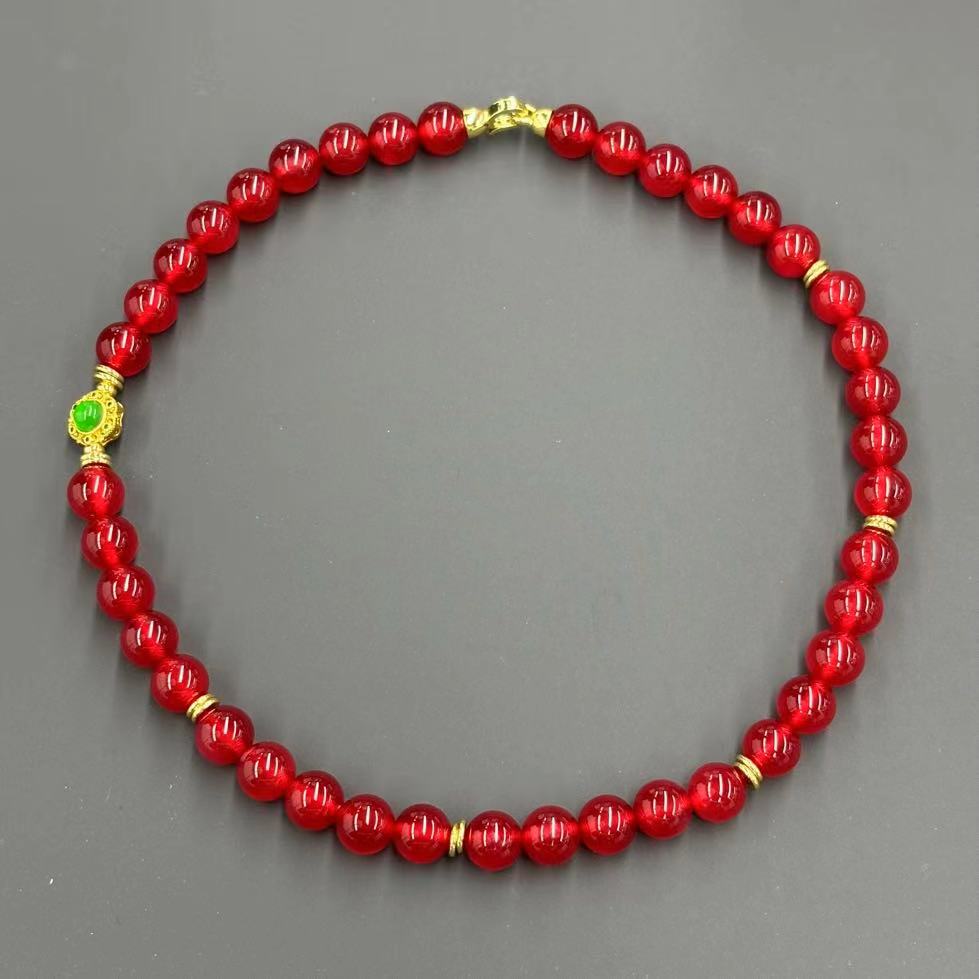 【符老板】x647-复古设计款红景玛瑙圆珠项链-赠礼盒