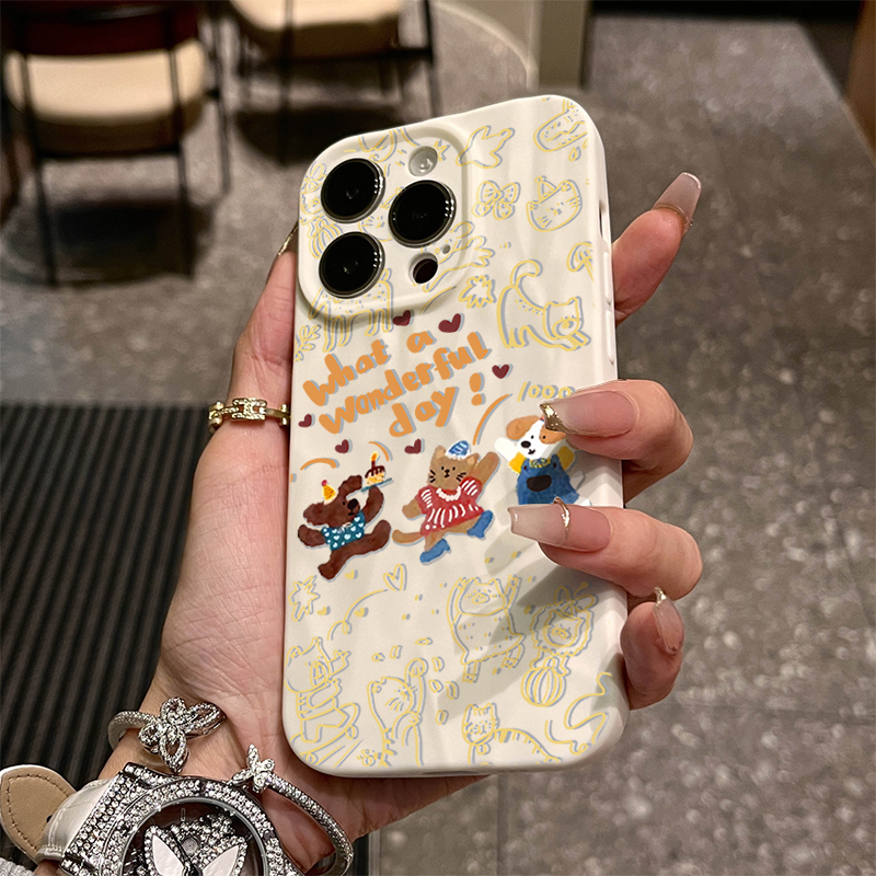 三只小动物苹果iphone15P新年手机壳14promax褶皱13pro高级12/11