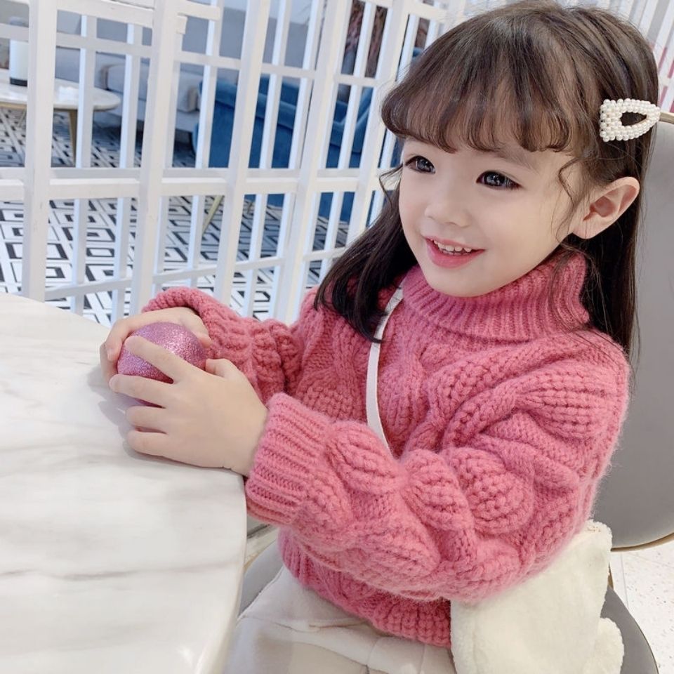 2023新款女童冬装新款韩版高领毛衣宝宝洋气加厚保暖针织儿童线衣
