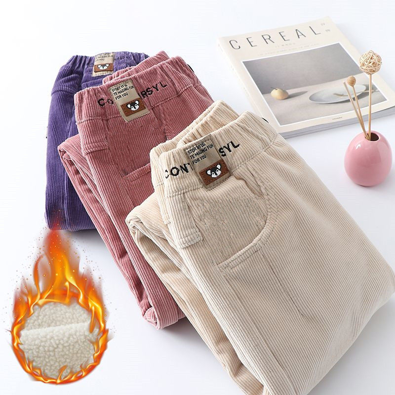 女童加绒裤子冬装休闲裤中大童灯芯绒裤儿童加厚棉裤秋冬