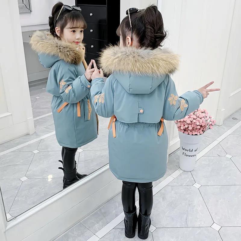 秋冬新款女童棉服洋气女童棉衣新款冬装儿童棉袄中长款外套韩版中