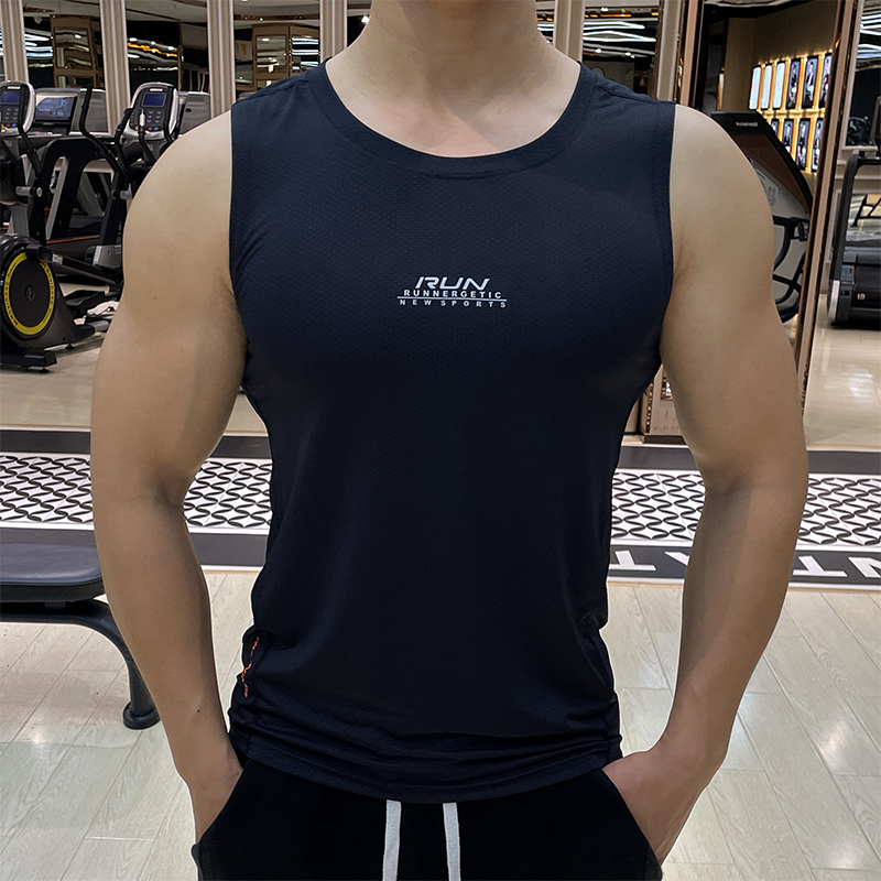 运动背心男夏季透气高弹力冰丝速干衣跑步健身训练无袖户外篮球服