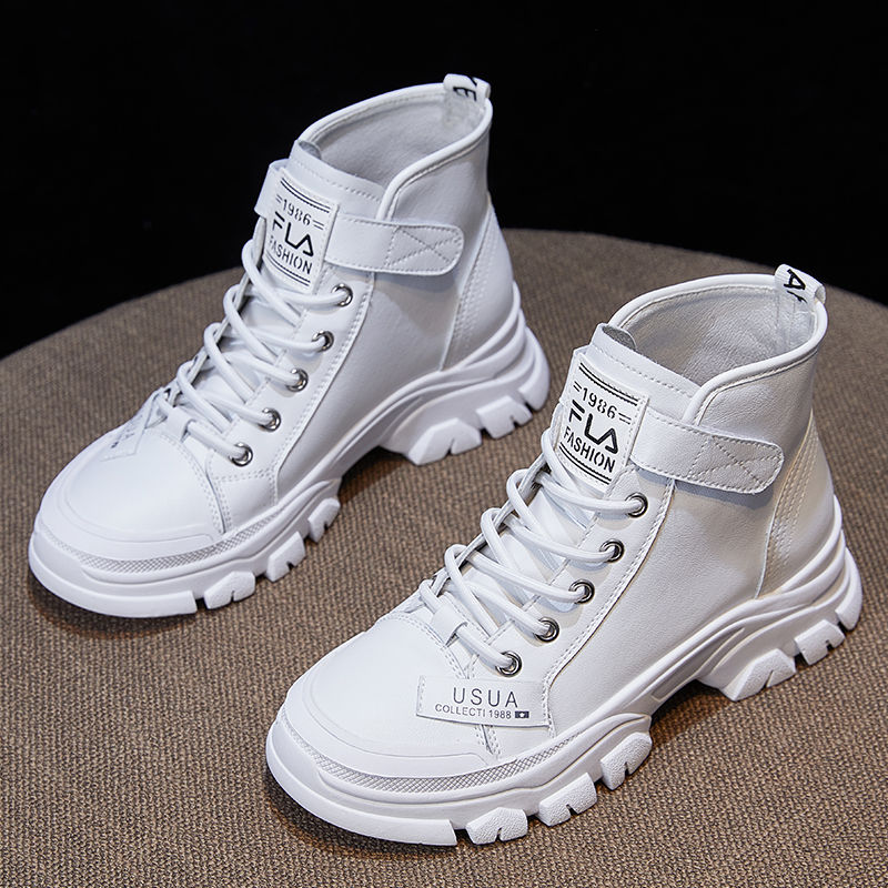 红蜻蜓牌4.5公分 短筒马丁靴女2023新款单靴高帮休闲小白靴百搭