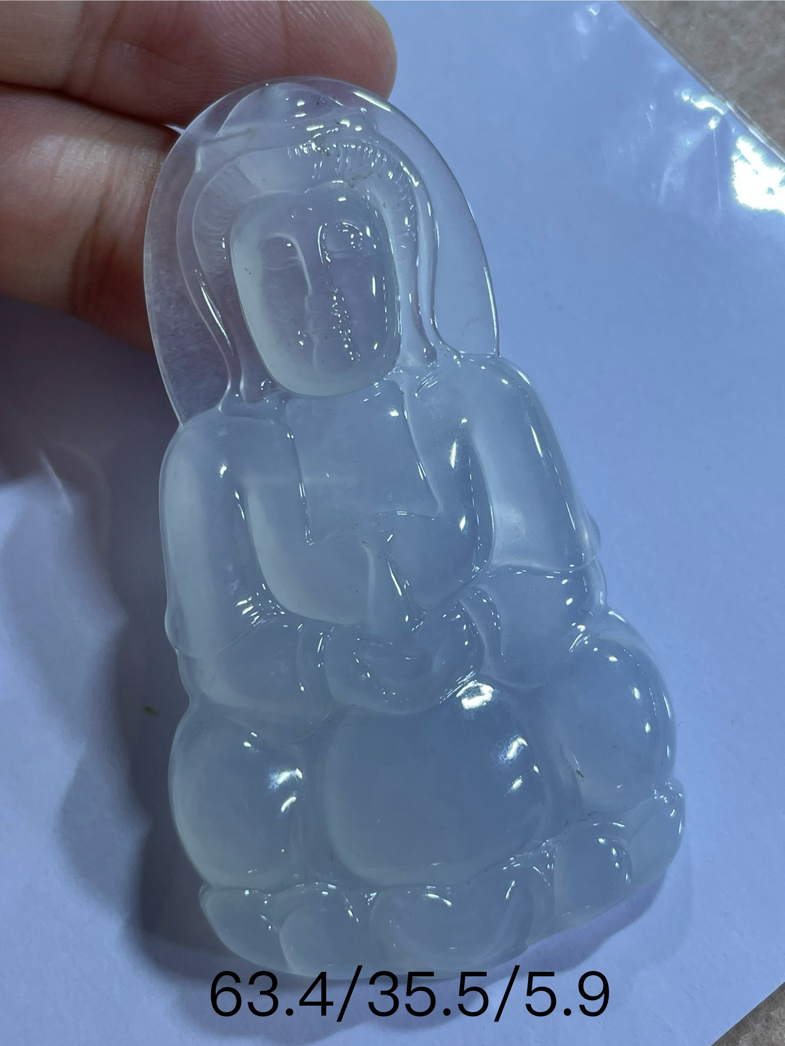 天然缅甸翡翠A货观音，纯白冰，种老，无纹裂，性价比，男士配戴