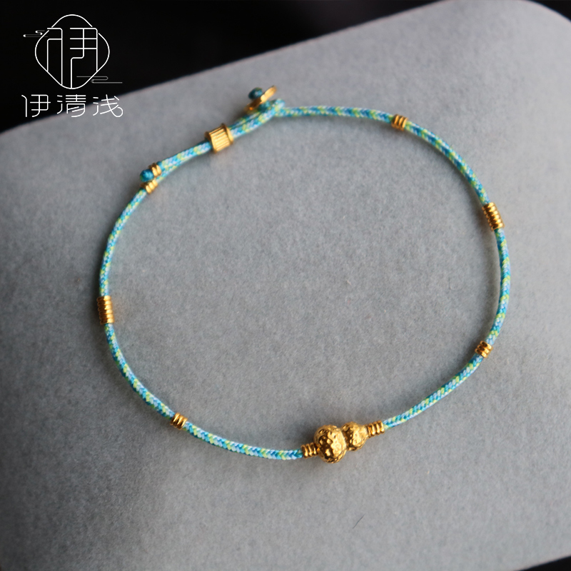 【好运】伊清浅999足金葫芦手绳端午节五彩绳黄金转运发财细手链