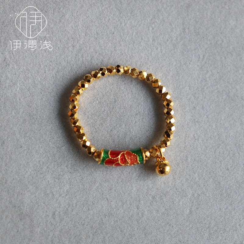 【好运锦鲤】999足金高温烧蓝戒指黄金真金转运珠本命年男女