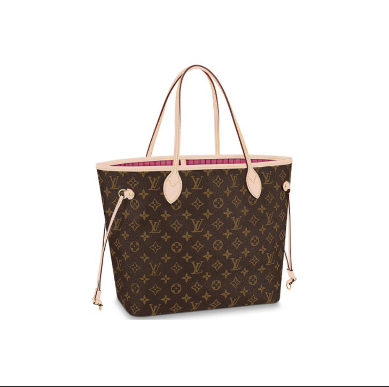 99新 LouisVuitton/路易威登 neverfull中号玫红购物袋手提包