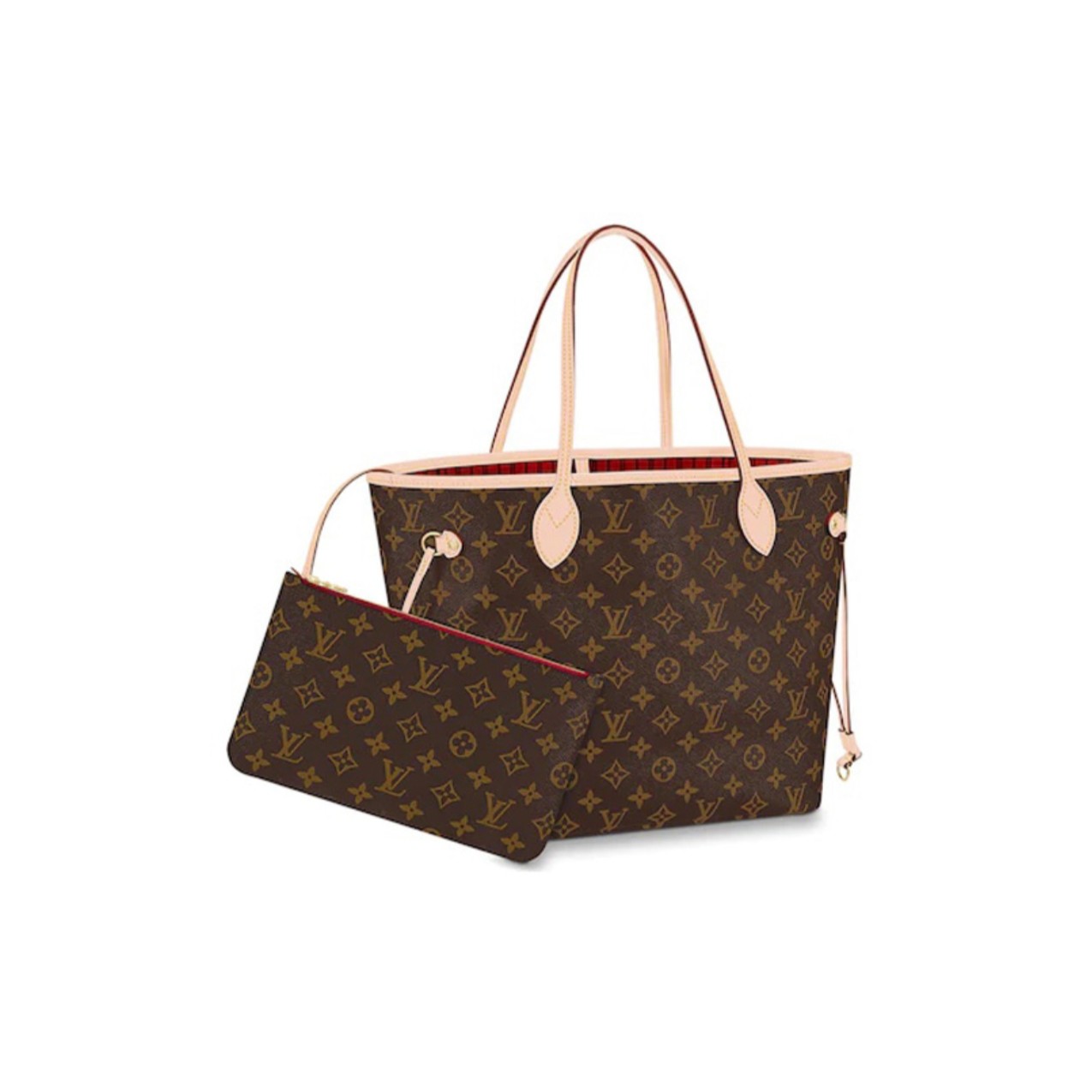 99新 LouisVuitton/路易威登 Neverfull中号购物袋大红芯片款