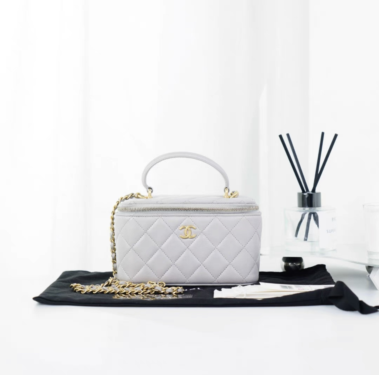 99新 Chanel/香奈儿 经典菱格纹盒子包化妆包手提包31开有卡
