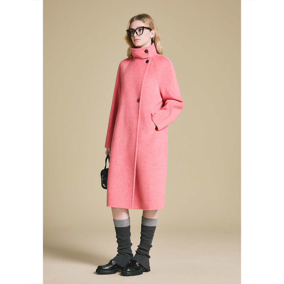 【粉黛玫瑰骆驼绒】诗篇2025春季新款气质双面尼羊毛大衣6C65180063