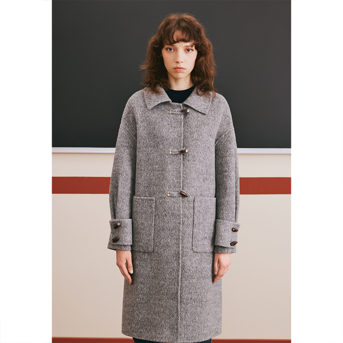PSALTER诗篇冬季百搭牛角扣绵羊毛双面呢中长款大衣6C63580033