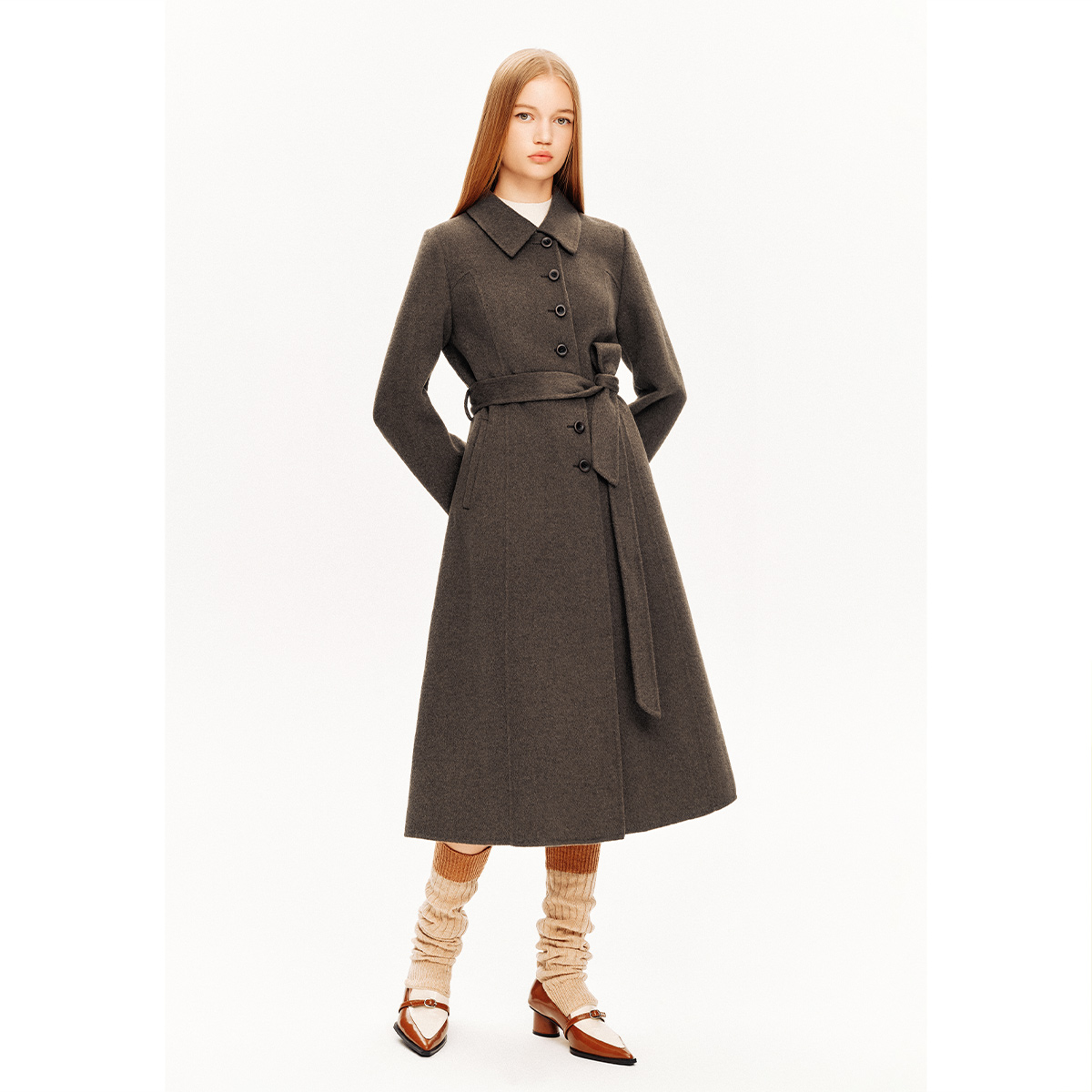 【100%绵羊毛】诗篇冬季新款羊毛大气收腰百搭毛呢外套6C64580083