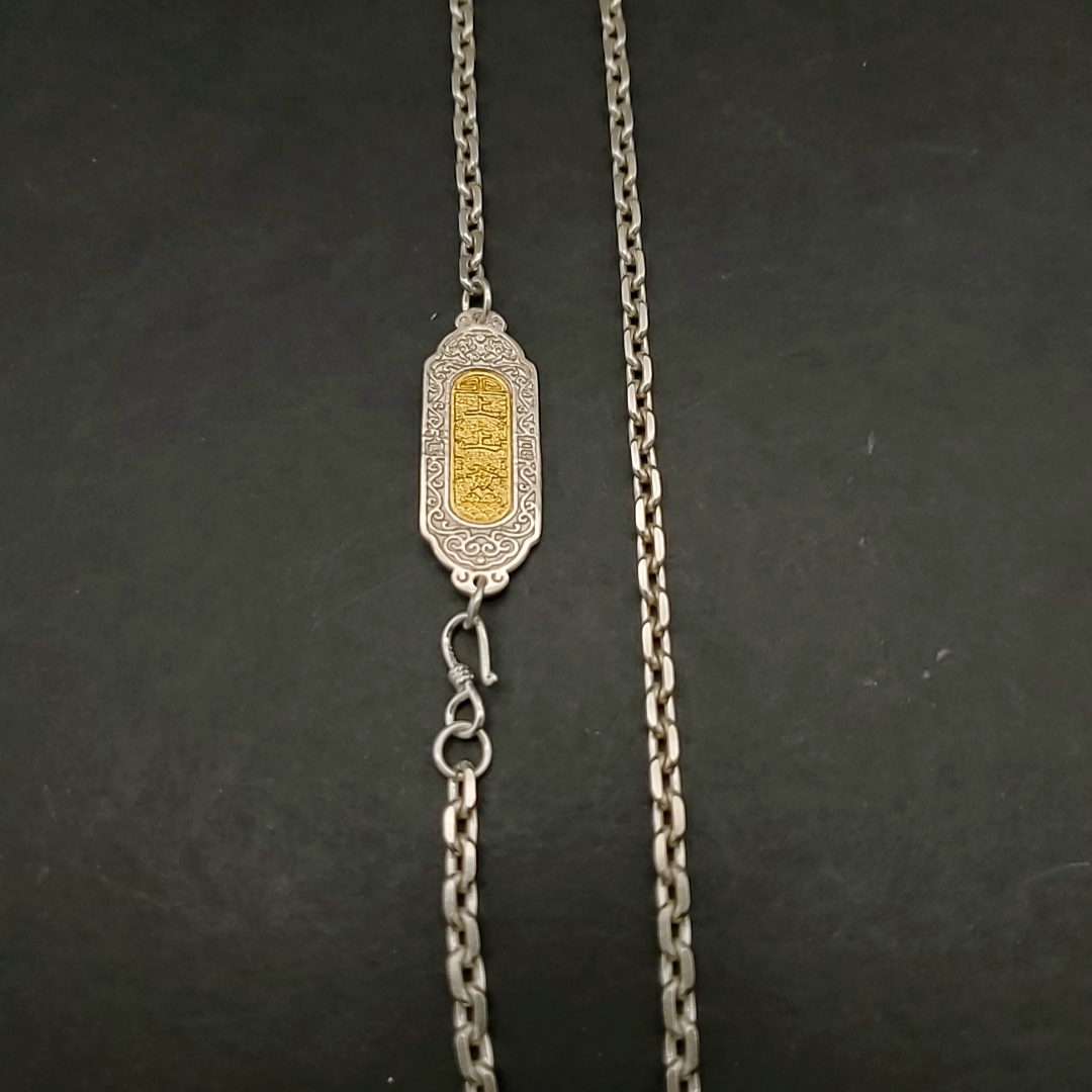 925银银制品 纯银链子上上签项链银色时尚银制品金色坠链配链民族
