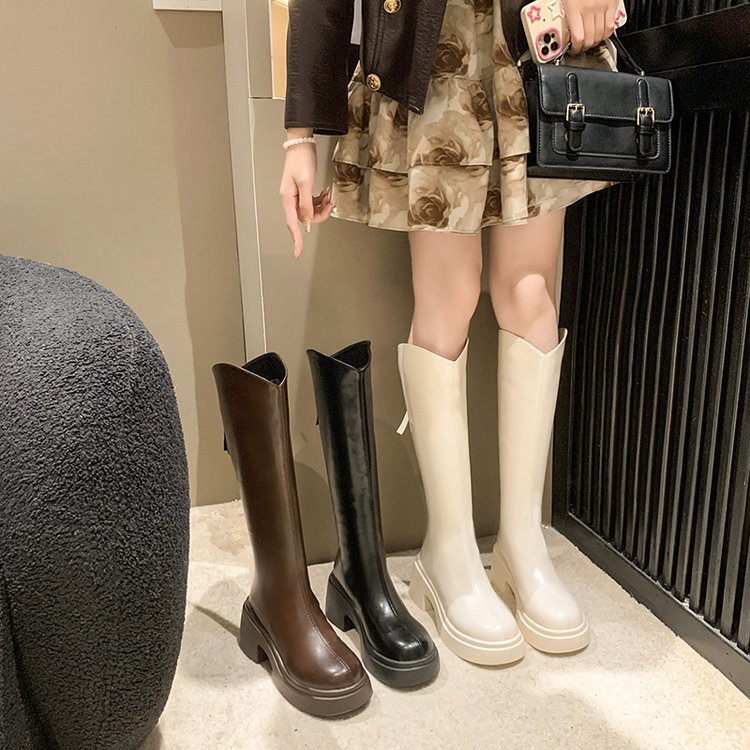 长筒靴女冬新款高跟显高不过膝厚底长靴内增高靴子小个子百搭靴子