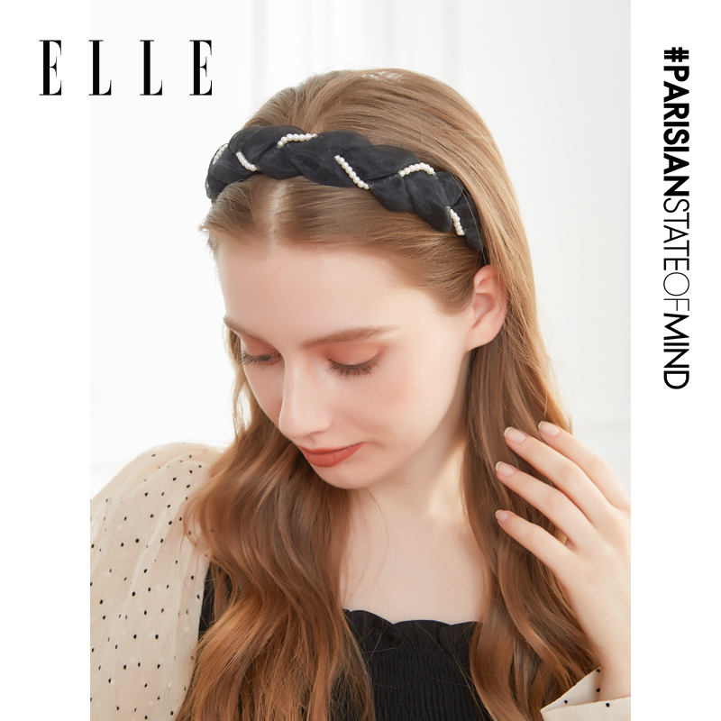 ELLE发箍女气质高颅顶头饰仿珍珠法式简约优雅丝绒发饰34SE91021