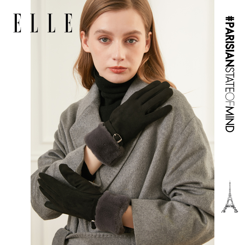 ELLE【专属】秋冬女士装饰手套柔软保暖加绒加厚可触屏33WE33021