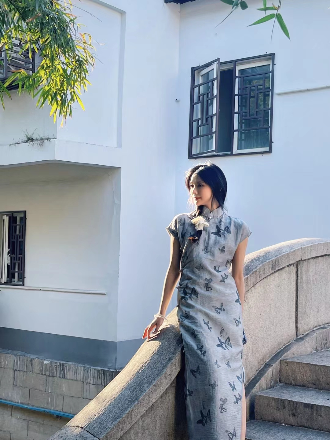 灰蝴蝶｜新中式民国风旗袍改良年轻款少女夏季日常可穿长款全开襟