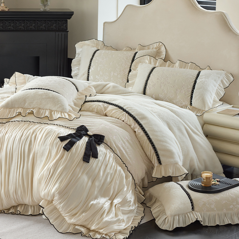 流萤漫天/法式轻奢保暖加厚牛奶绒四件套金丝绒提花琉璃褶皱床品