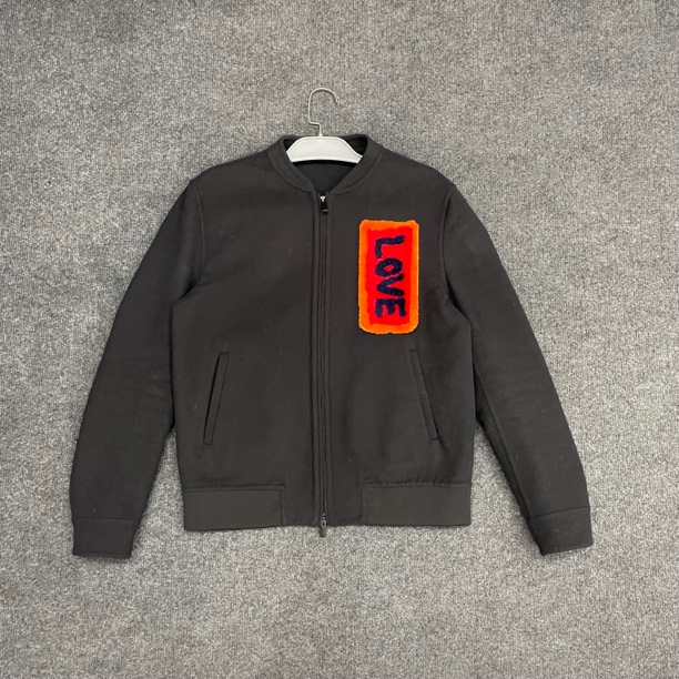 99新 FENDI/芬迪 植绒贴布Logo毛呢外套/尺码48