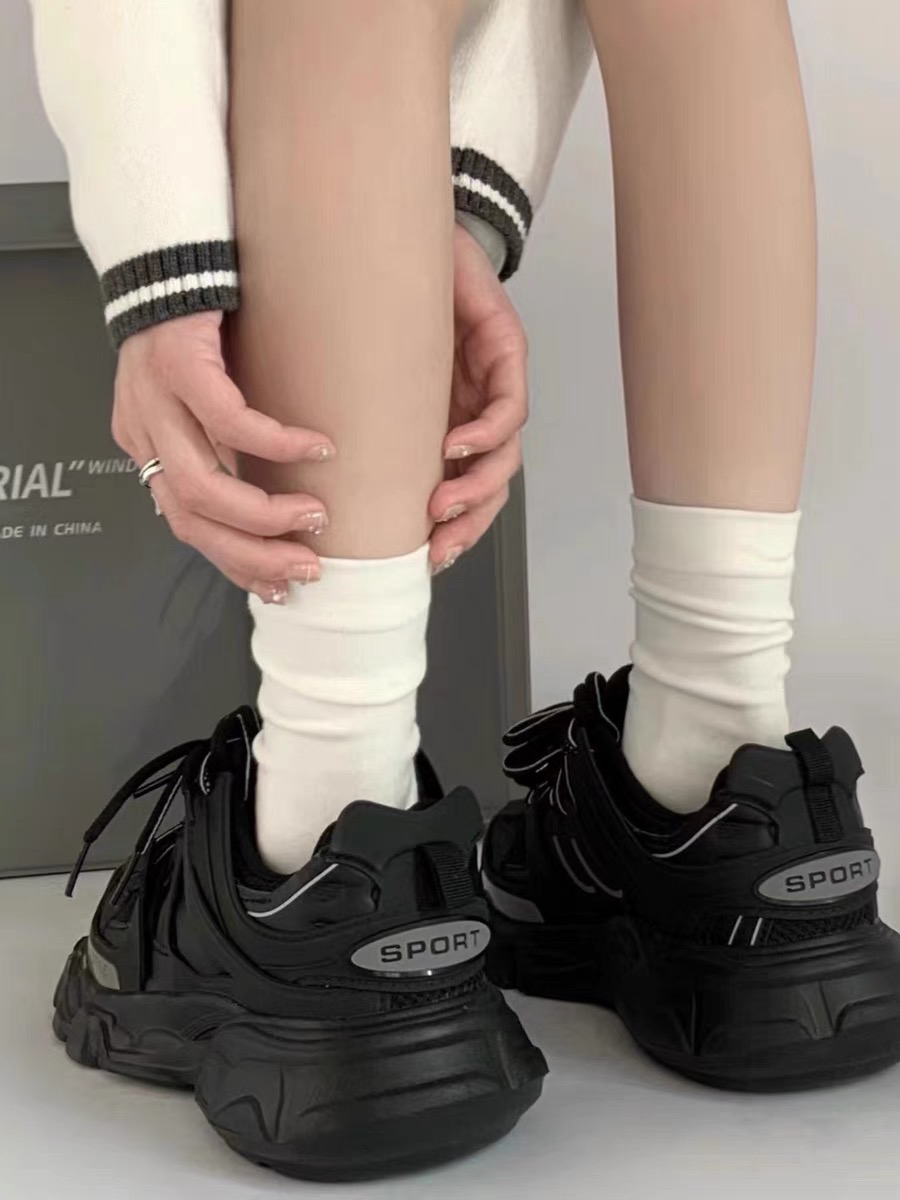 堆堆袜秋季新品穿搭袜子女纯色棉袜中筒百搭ins风简约透气月子袜