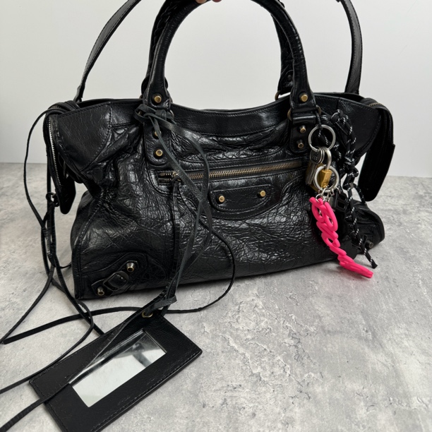 95新 Balenciaga/巴黎世家 黑色机车中号单肩斜挎包