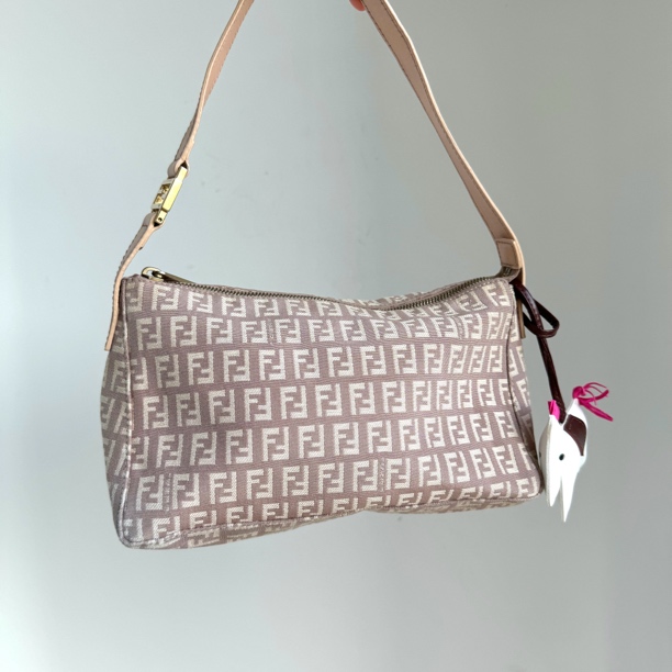 95新 FENDI/芬迪 粉花麻将单肩包