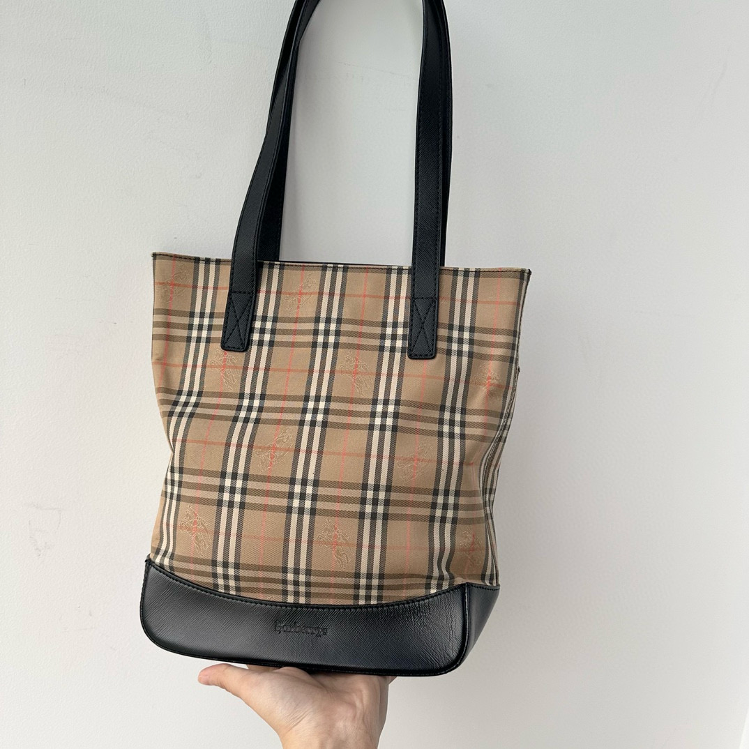 95新 BURBERRY/博柏利 双11战马格纹长肩带托特单肩包