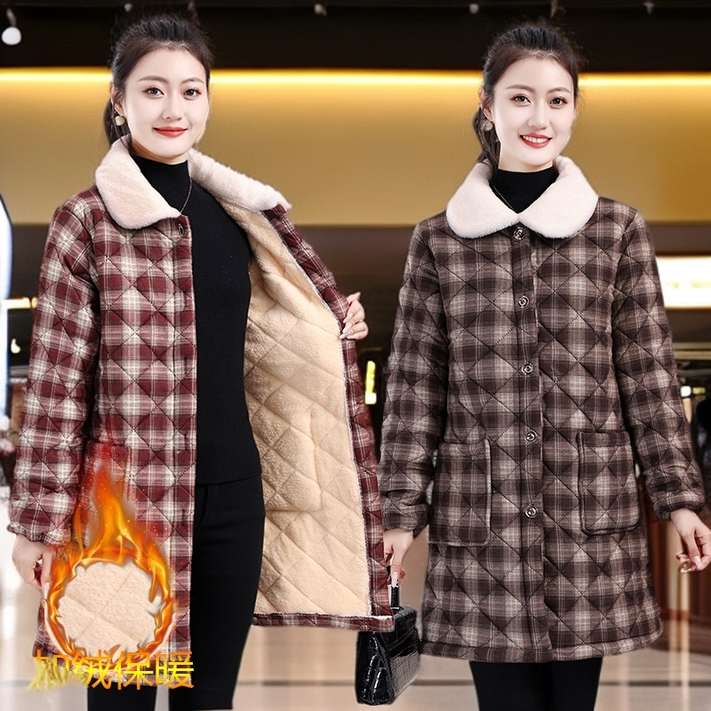 中年妈妈装翻领加绒加厚棉衣外套秋冬保暖家居服你女士罩衣棉袄