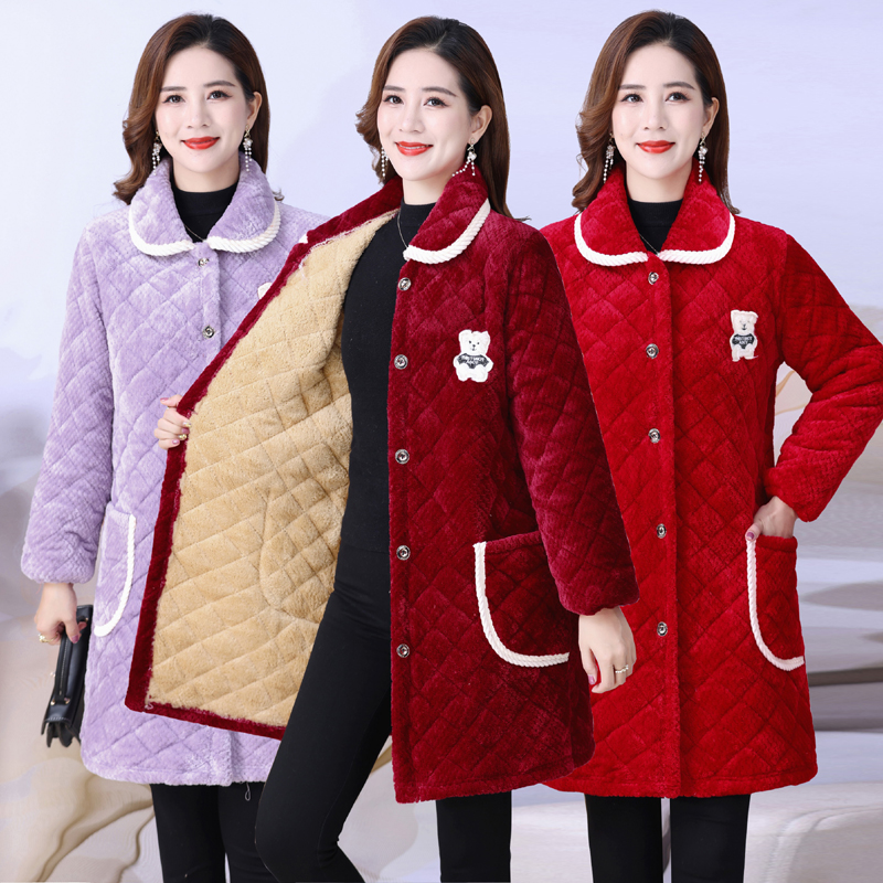 冬季韩版罩衣外套棉衣加绒加厚时尚保暖大码工作服女装棉袄家居服