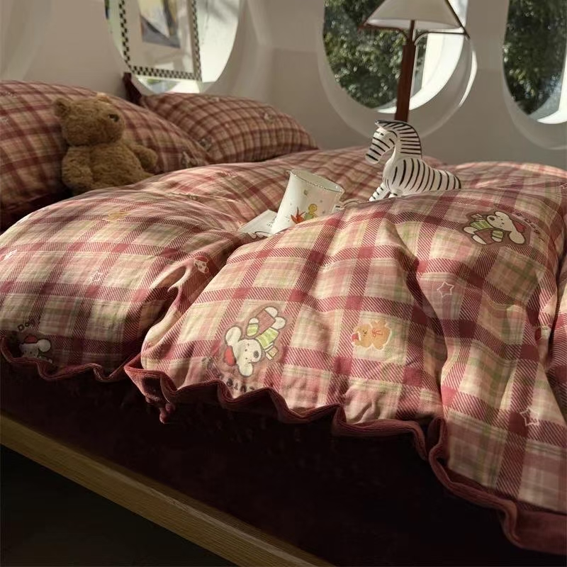 特！小玲子 玛格丽系列  全棉双层纱豆豆绒三件套四件套