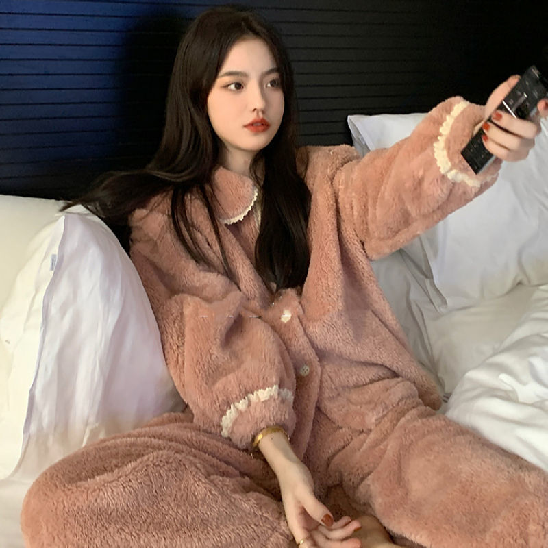 加厚睡衣女珊瑚绒2023年新款冬天甜美法兰绒家居服春秋套装可外穿