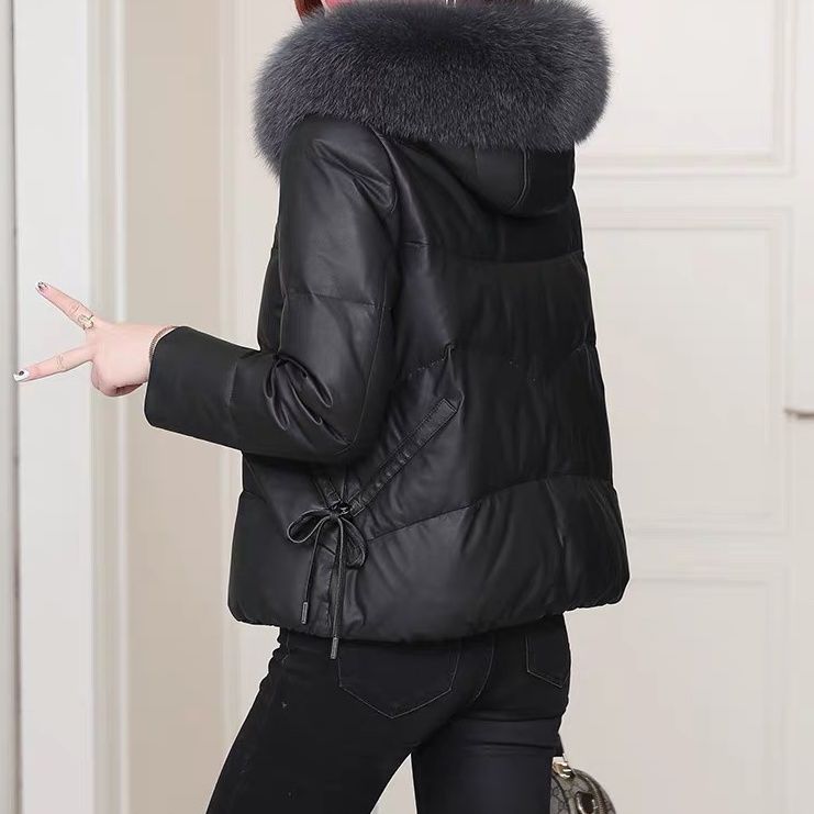 【元旦特价】真皮羽绒服女短款2021年冬季新款宽松狐狸毛领海宁绵