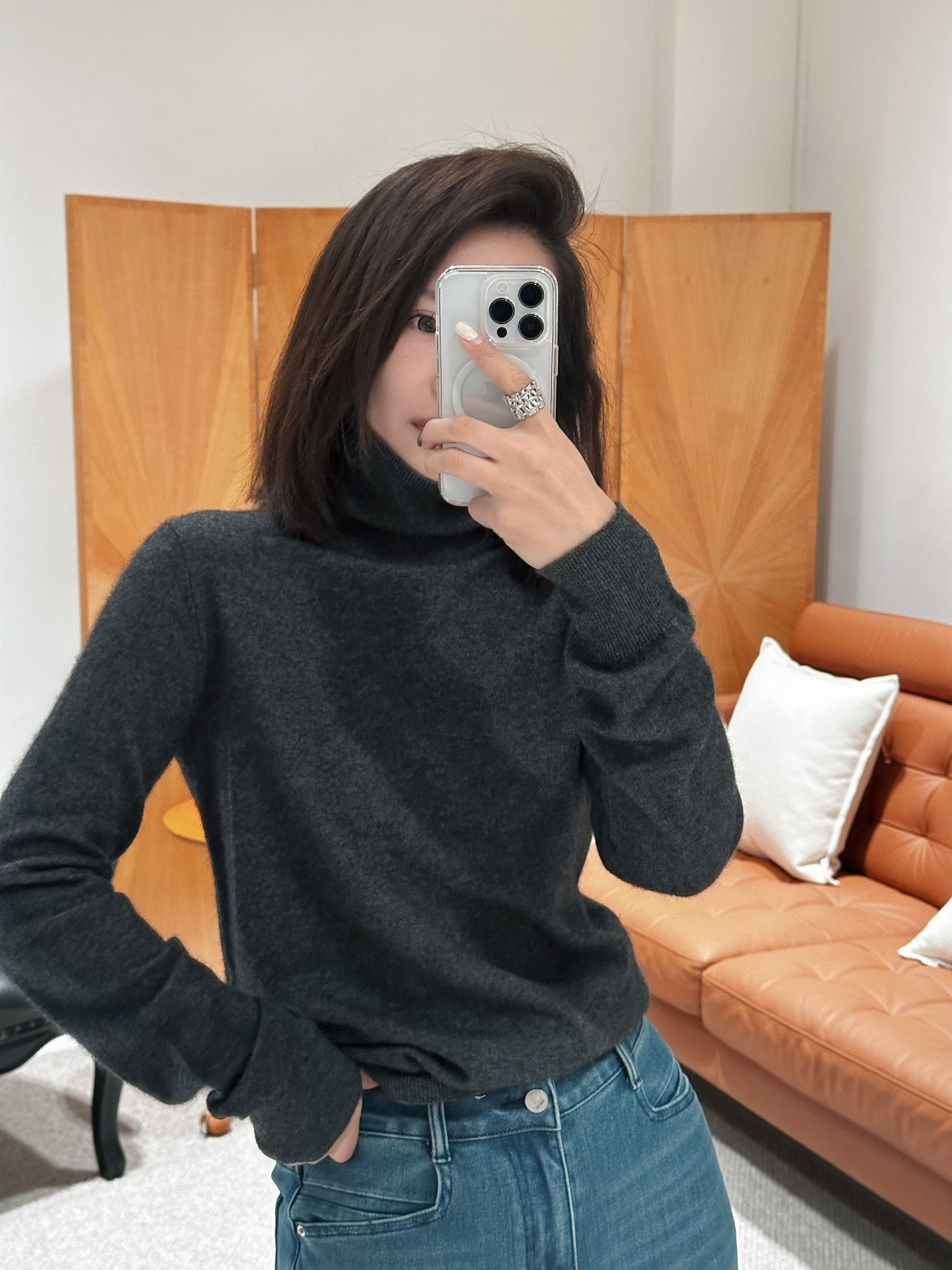 羊毛百搭打底衫堆堆领高领毛修身针织