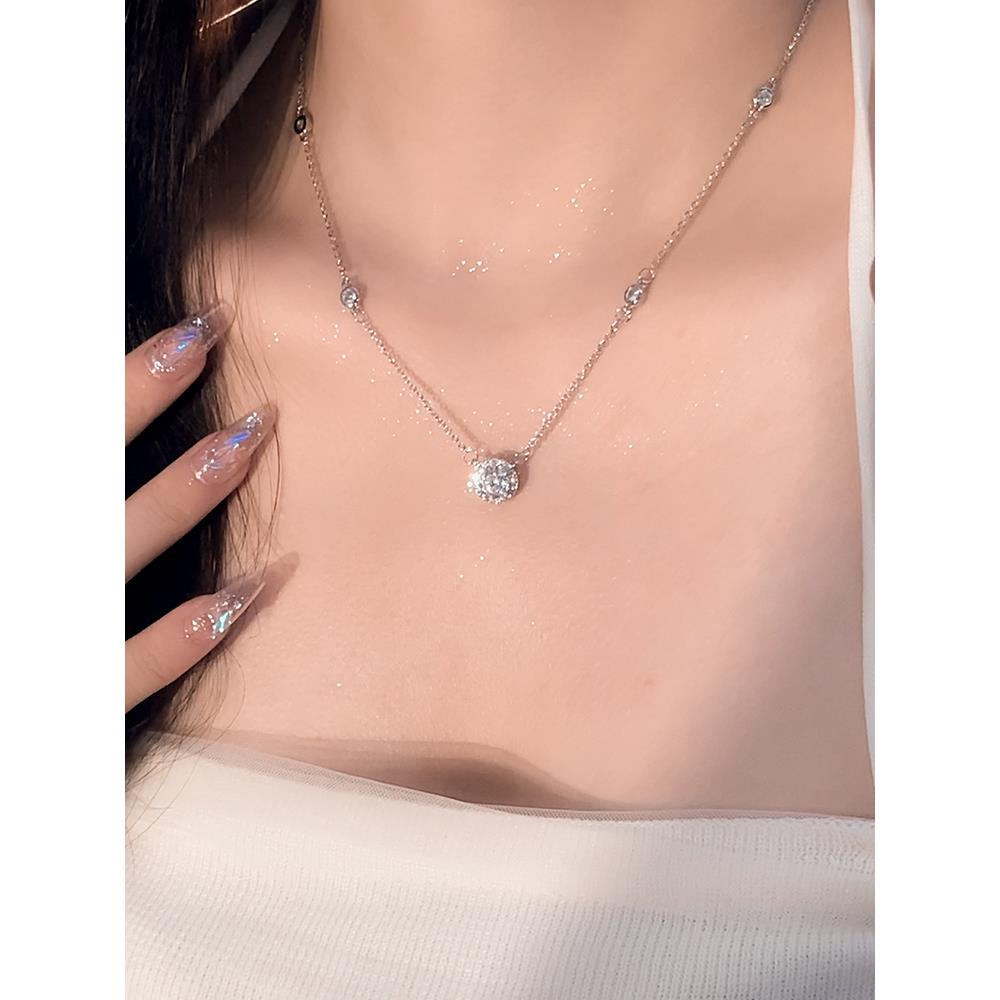 链子925银 妙黛s925银项链女星点锆石项链轻奢小众锁骨链颈链毛衣