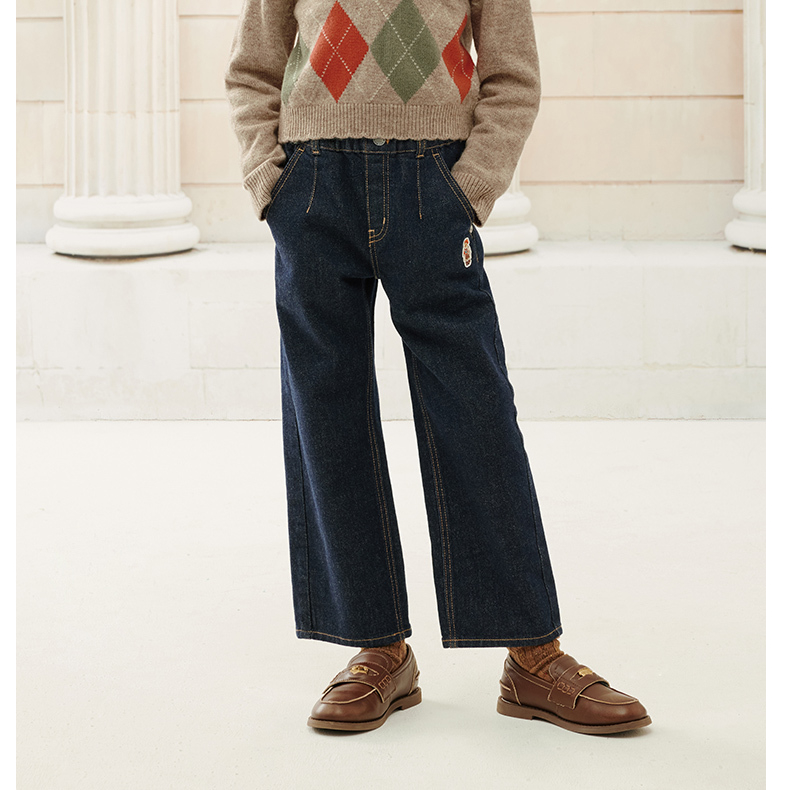 TeenieWeenieKids24年新女童休闲锁色宽松直筒牛仔裤TKTJ244T51B