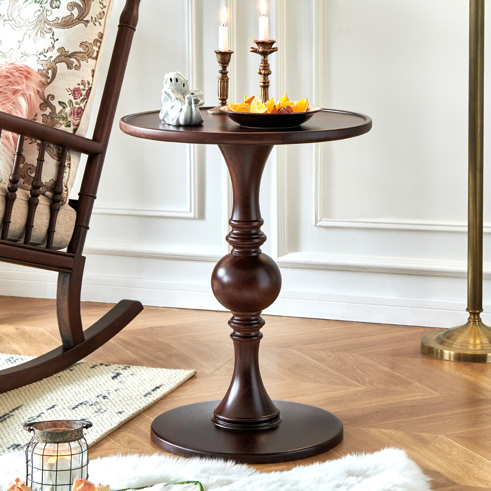 圆形美式复古地球仪圆几全实木沙发边几角几桌子休闲阳台圆几客厅