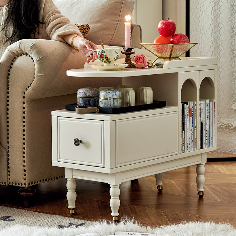 卡西卡储物柜奶油风可可蛋奶白客厅沙发边几小推车白色角几