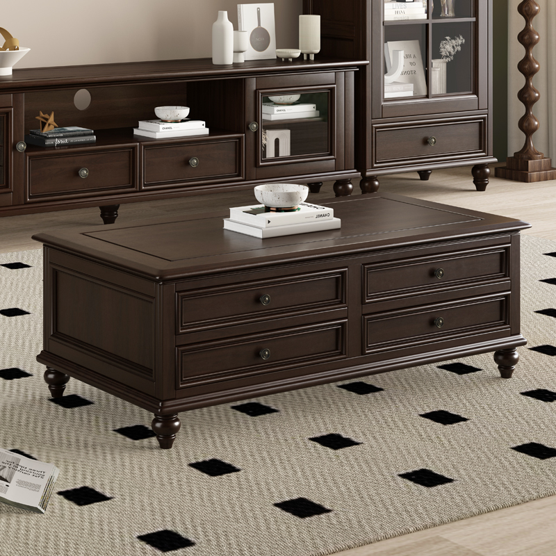 格蕾尔美式客厅电视柜茶几复古储物家用全实木四叶草茶几