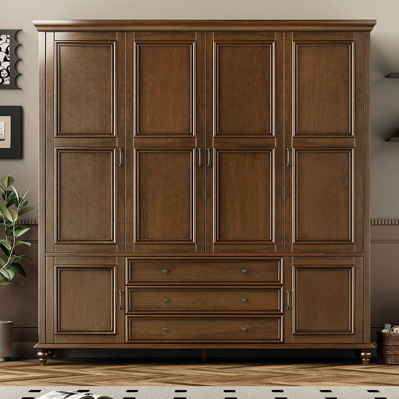 格蕾尔经典美式实木2门3门4门衣柜 复古储物储物柜家用衣柜做旧