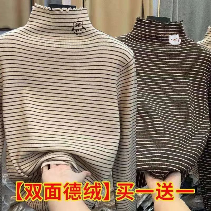 童童乐垃单/两件女童德绒打底衫秋冬男童内搭加绒保暖半高领中D
