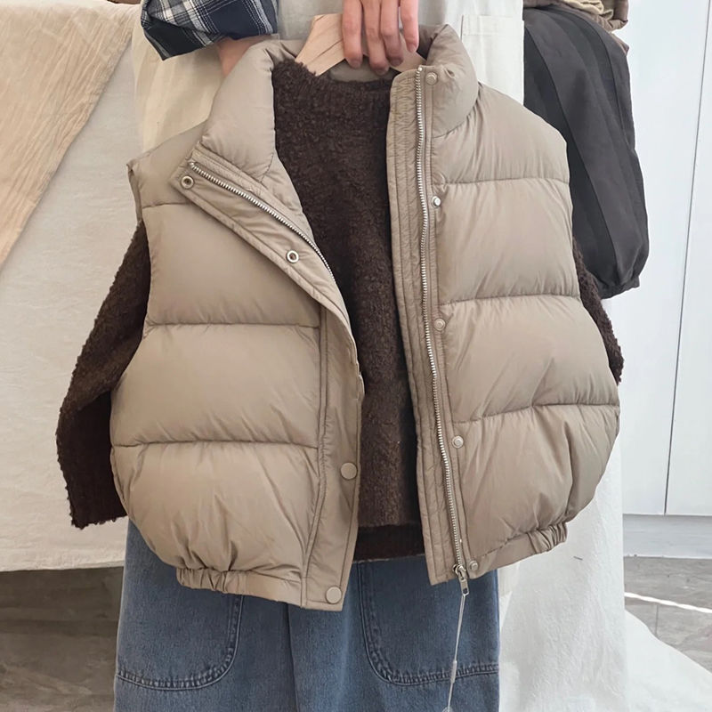 韩版童装男童秋冬款卡其色棉服马甲2023洋气儿童百搭加厚无袖外套