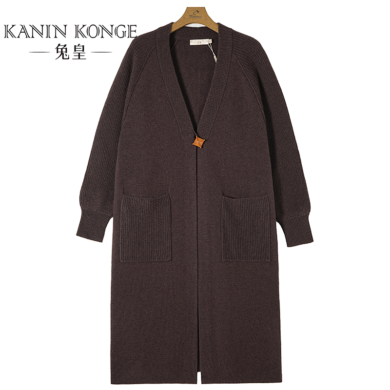 山羊绒V领空气层女加长开衫ZBTH221042