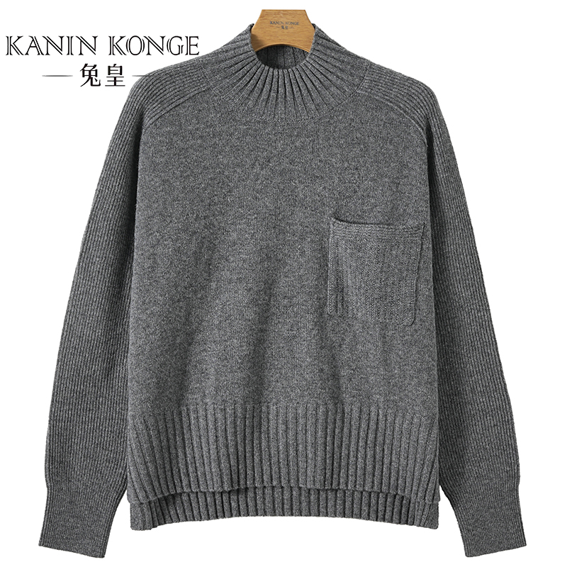 兔皇秋冬新款纯山羊绒针织时尚保暖半高领百搭女羊绒衫ZBTH221138