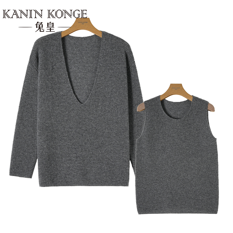 兔皇【温柔沦陷】秋冬新款两件套宽松显瘦针织衫女装羊绒衫ZBNW3216