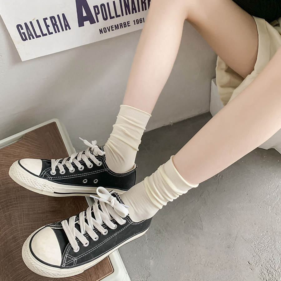 夏季薄款堆堆袜女生夏天日系百搭冰冰袜天鹅绒糖果色中筒袜长袜潮