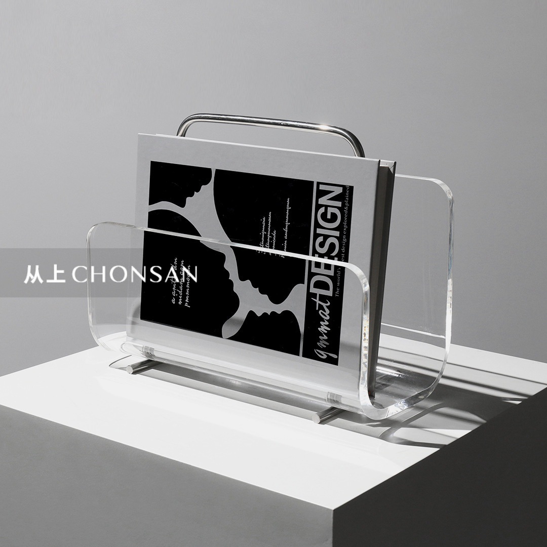 简约现代家居金属亚克力收纳箱书架摆件书房桌面售楼处装饰品摆设