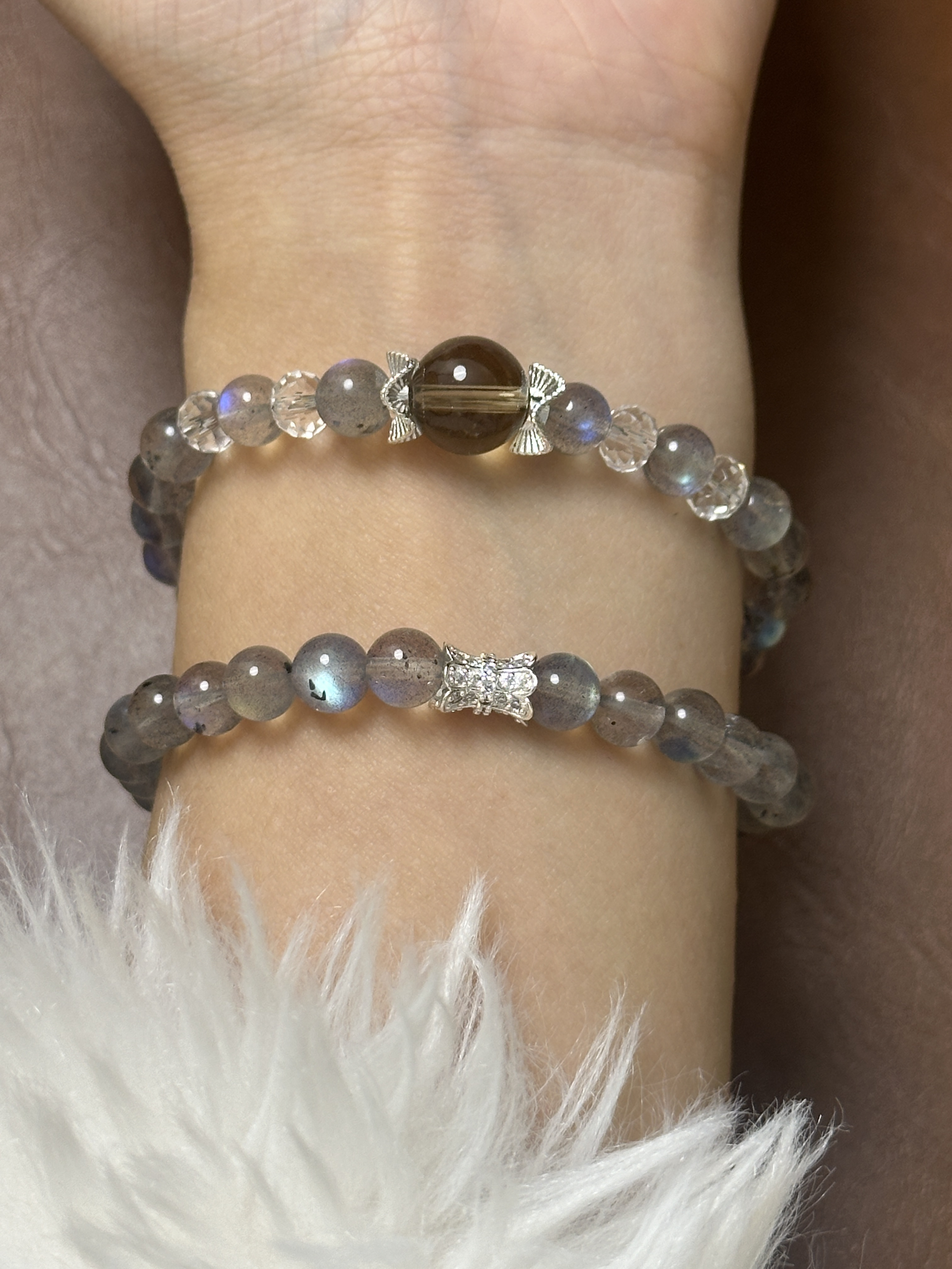 【一池】暮夜星辰｜灰月光茶晶双圈默认微瑕（16手围）