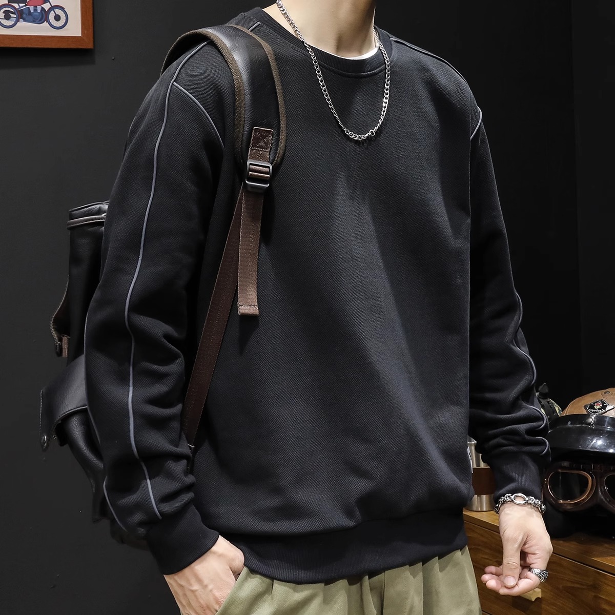 欧瑞桔秋季圆领卫衣男秋潮宽松加肥加大男士上衣长袖秋冬男款加绒