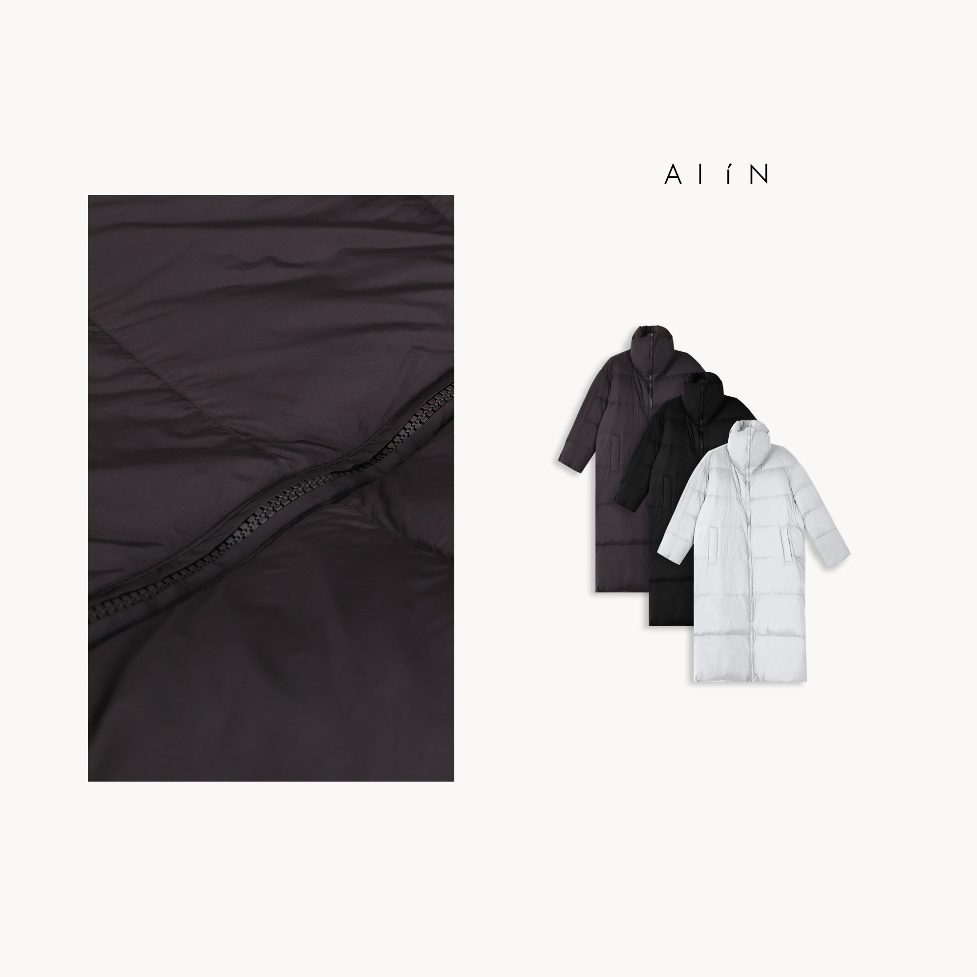 ALIN【立领长款羽绒服】秋冬气质立领加厚保暖宽松羽绒服 24-AWD807